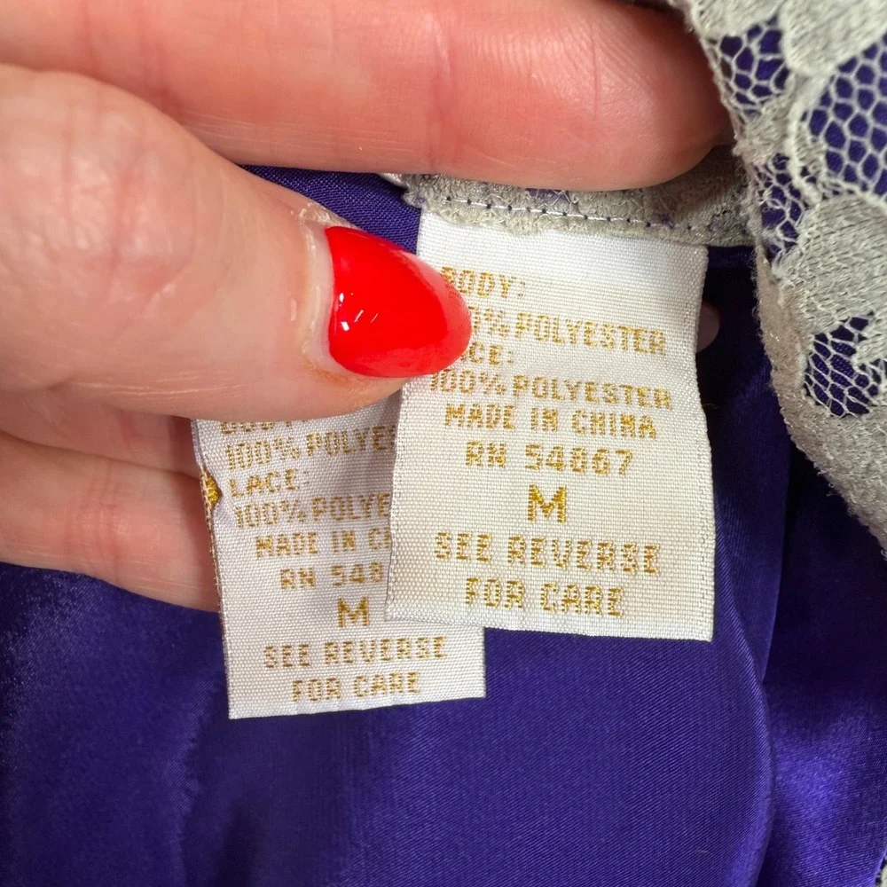 Victoria's Secret M Pajama Set Vintage Gold Label Purple Satin Lace Trim 2pc